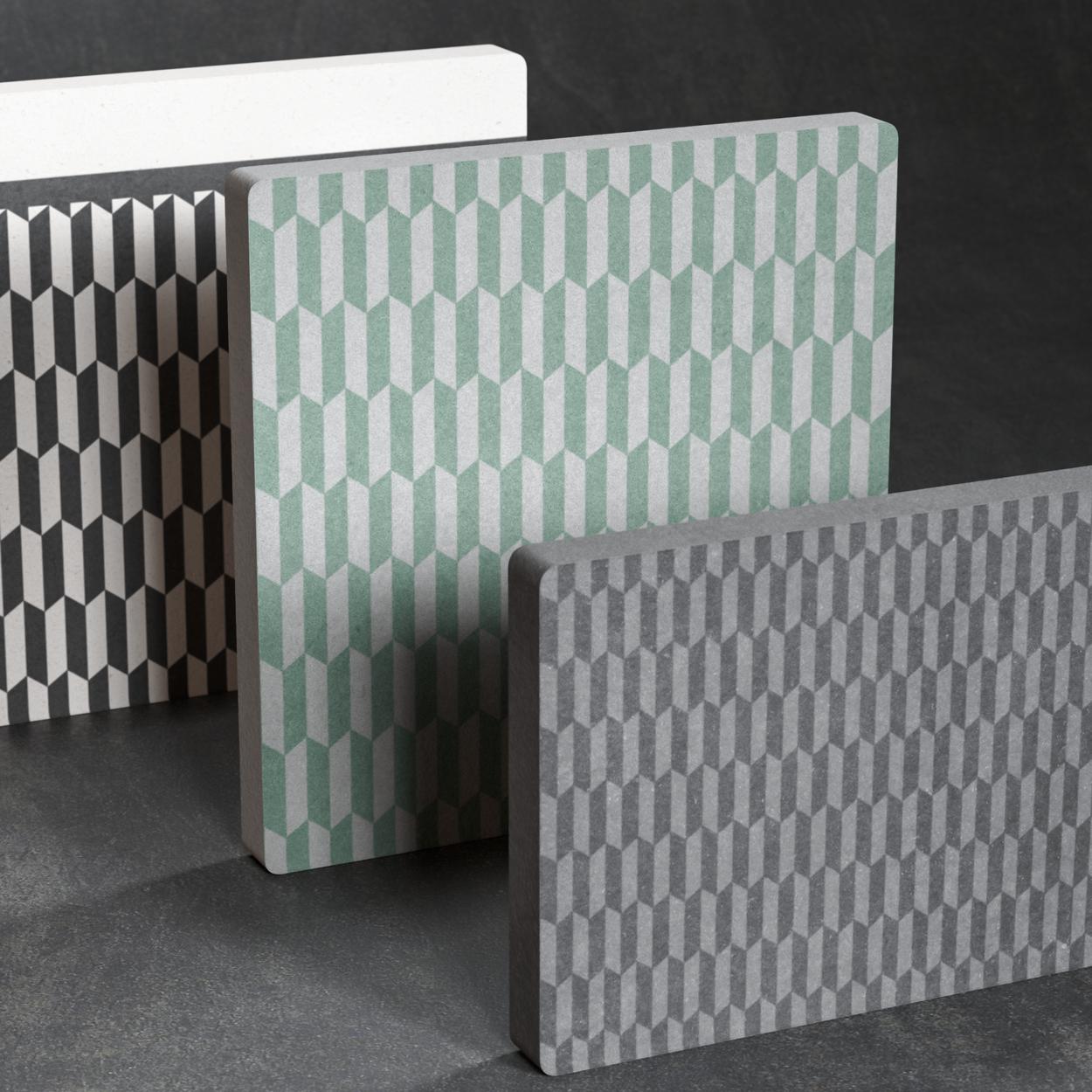 Various tiles in gray, white and black colors, especially for bathrooms and kitchens.