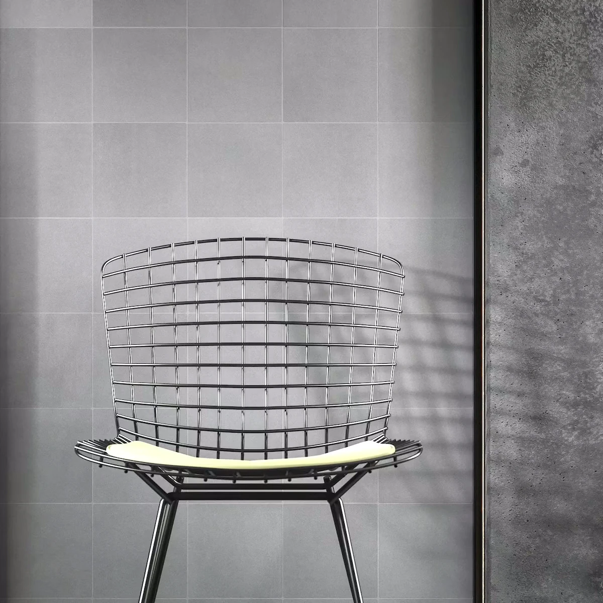 Modern Bathroom Microcement Effect Tiles Modern bathroom tiles with a grey microcement effect, ideal for contemporary architecture projects