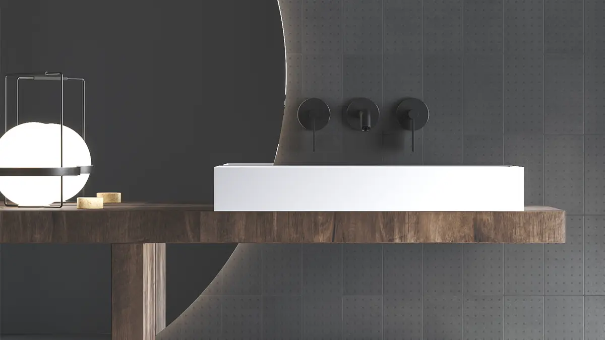 Black cement tiles Bathroom wall made of polished cement