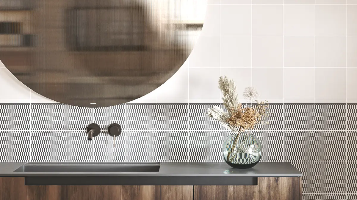 Bathroom wall made with white cement tiles