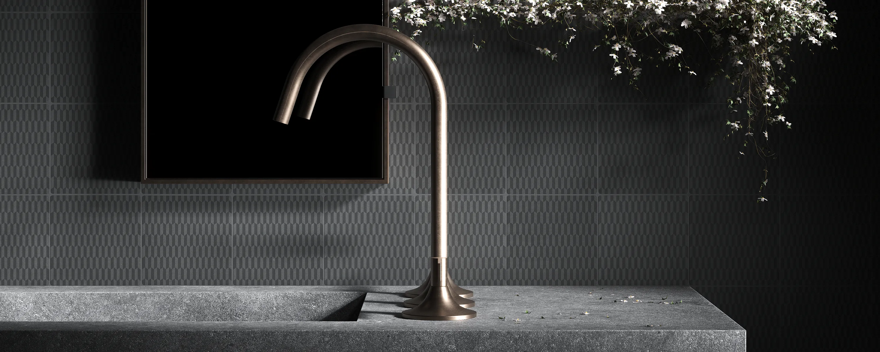 Revêtement mural en carrelage ciment noir graphite et noir anthracite avec finition mate naturelle