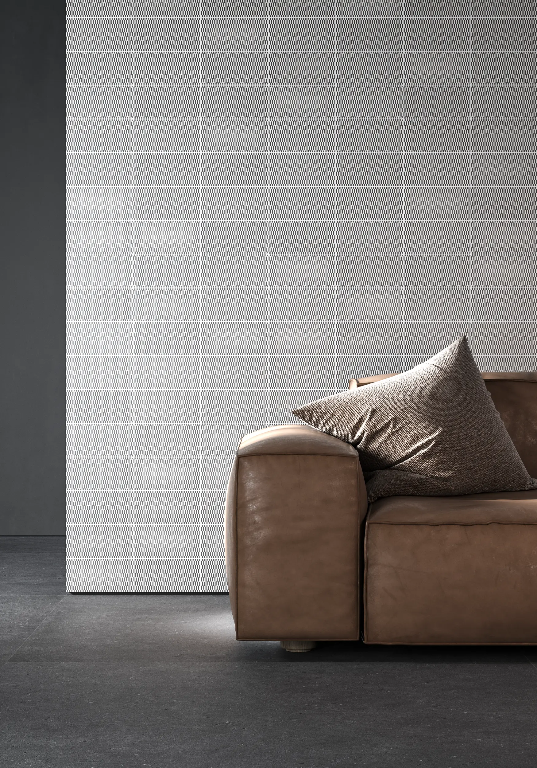Living room wall with white concrete tiles in 10x20 cm - Arena collection