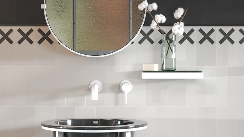 Bathroom wall made of tiles