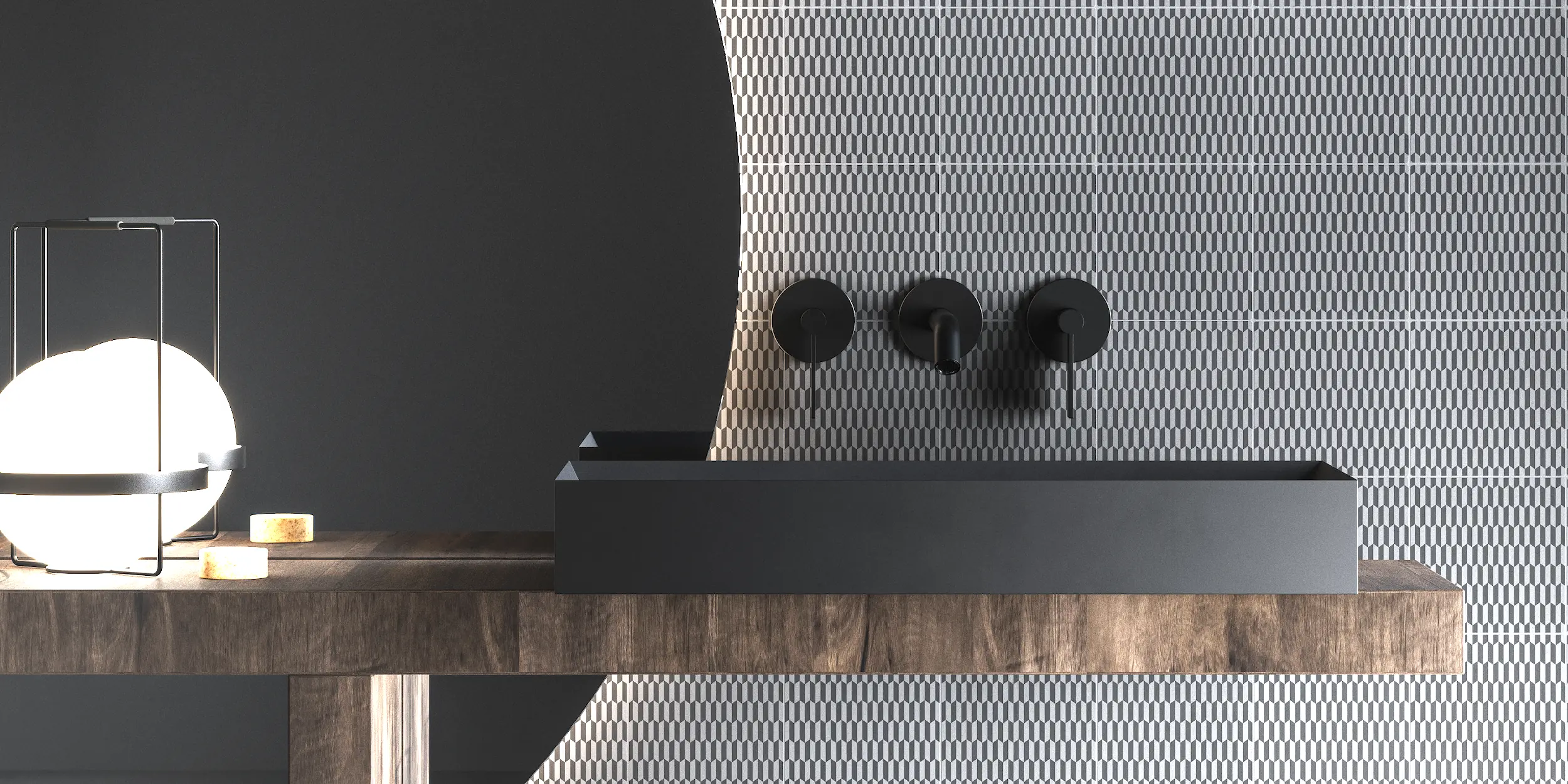 Avant-garde design Revestimiento de baño con azulejos de cuerpo único Dgeum en tono gris natural y diseño antracita