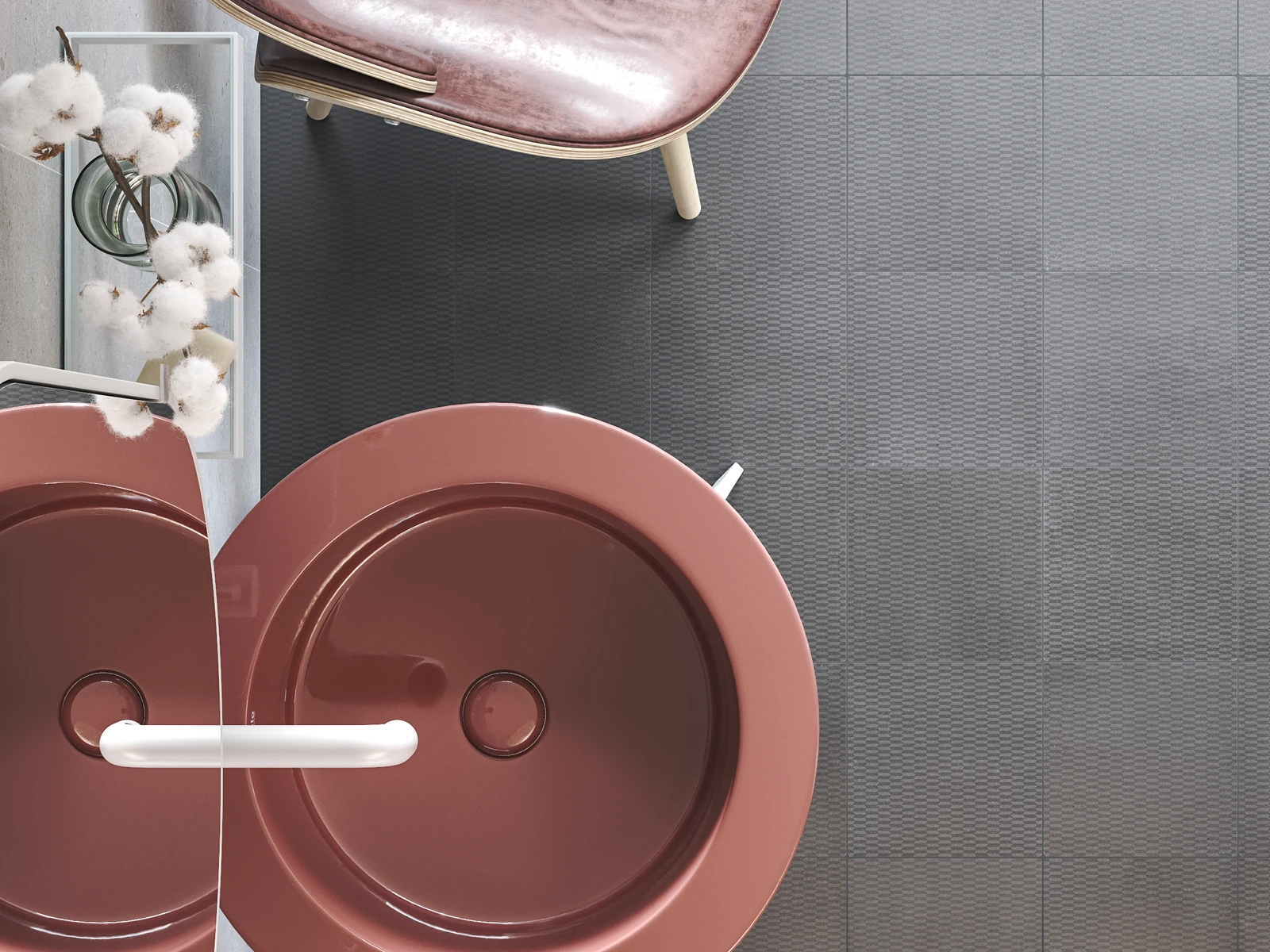 Bathroom floor coverings made with cement tiles