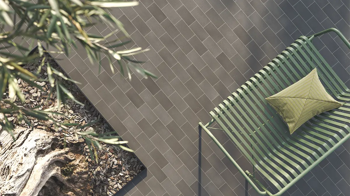 Black paver Terrace made with outdoor tiles