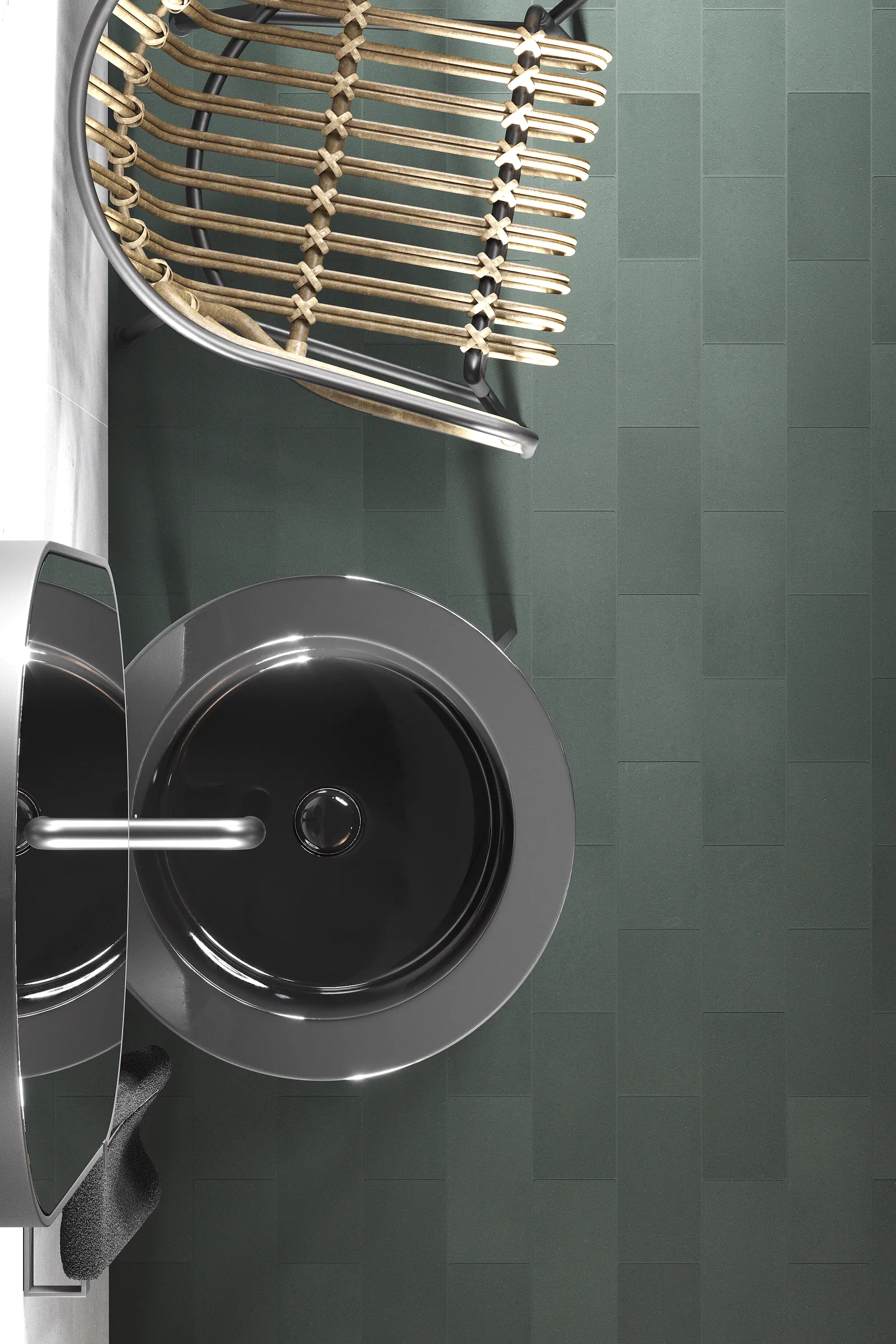 Bathroom flooring featuring forest green tiles with a natural texture and subtle shade variation
