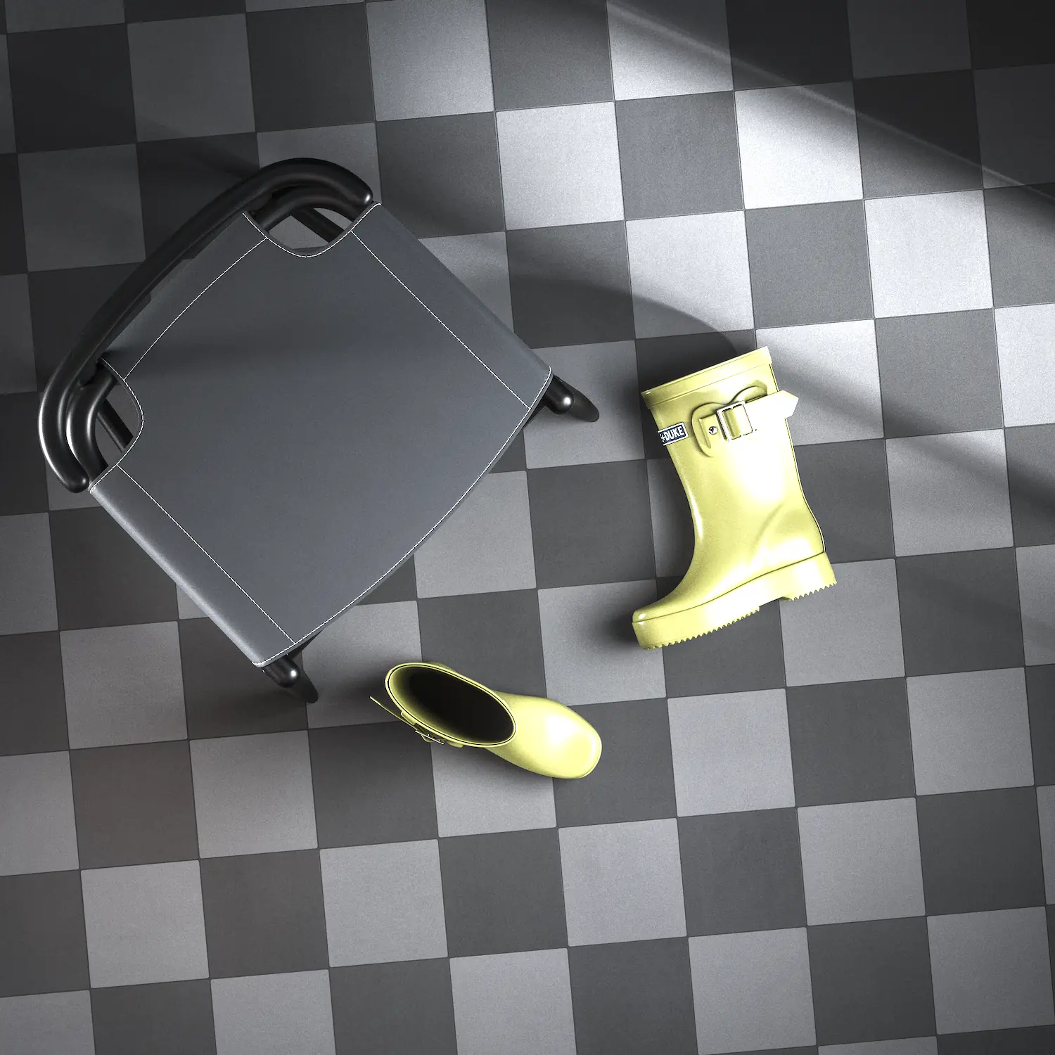 Grey and black checkerboard floor Authentic cement floor tiles with a grey and black checkerboard pattern