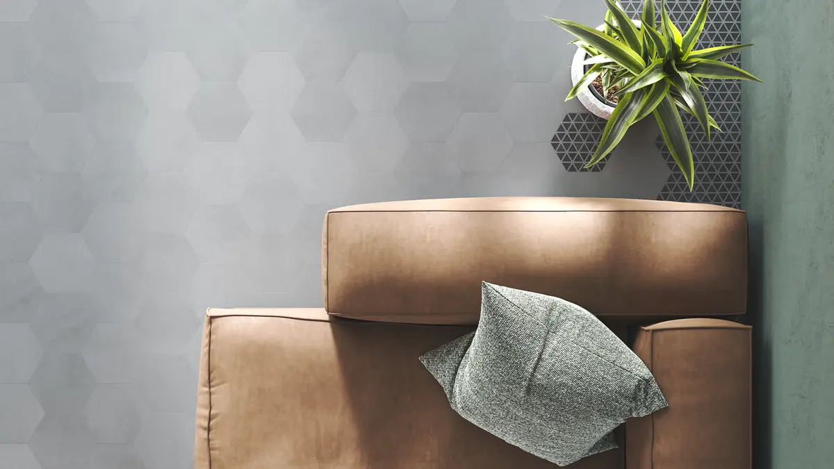 Wall cement tiles Floor covering made with hexagons in grey