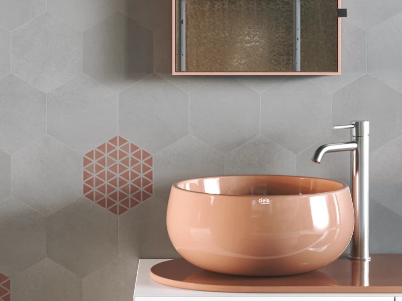 Grey cement hexagonal tile bathroom wall covering