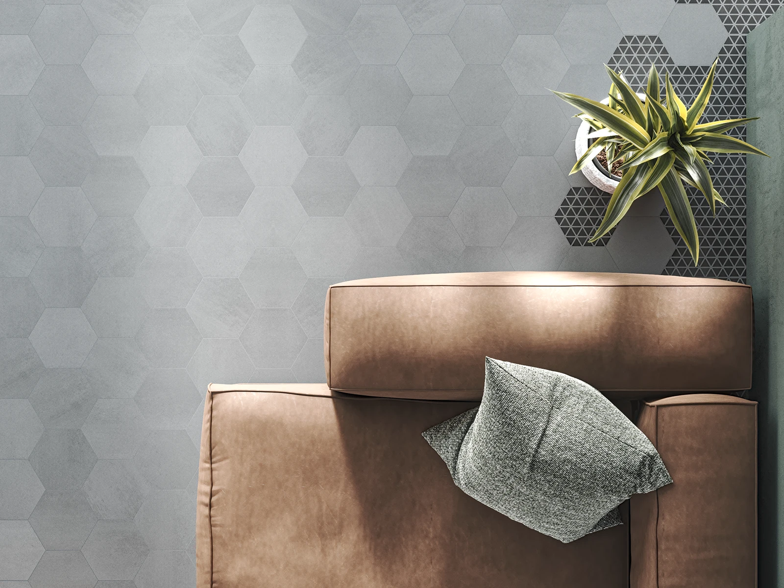 Floor covering made with hexagons in grey