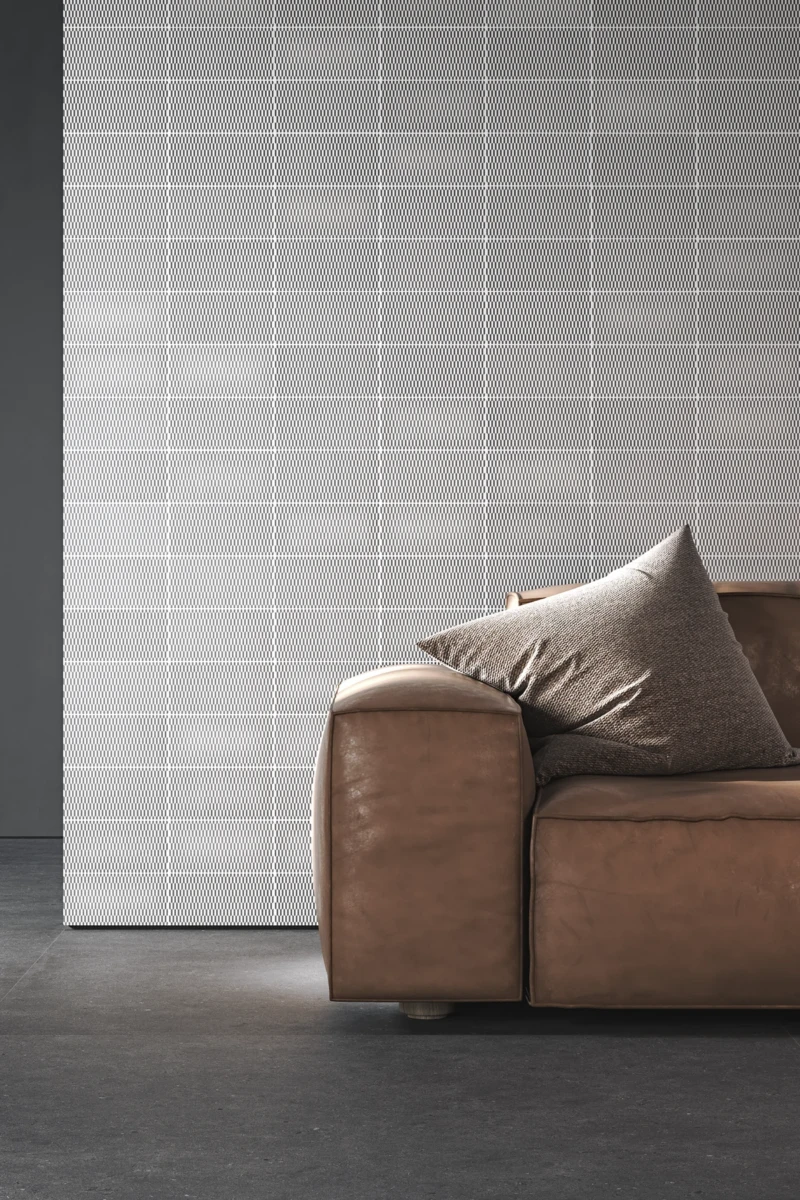 Lounge with white cement wall coverings