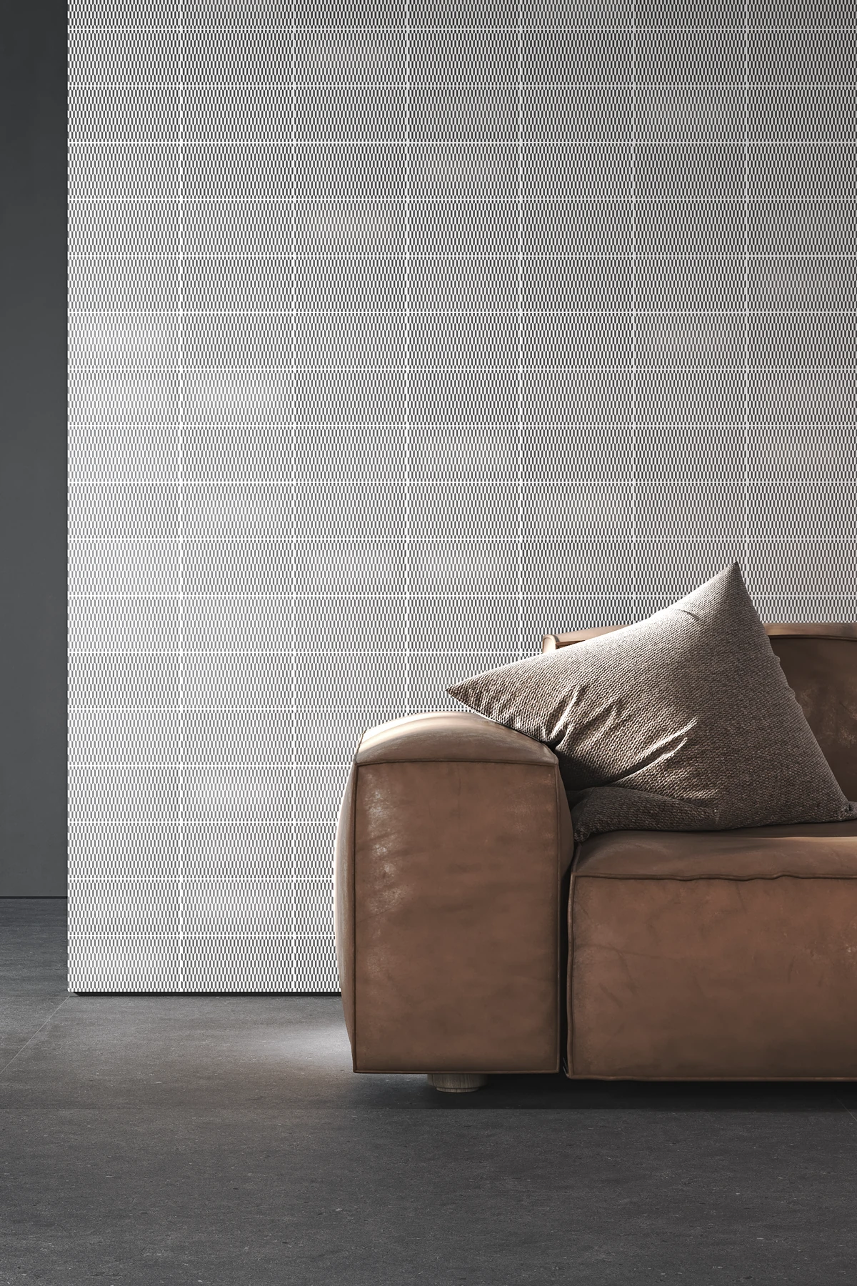 Lounge with white cement wall coverings