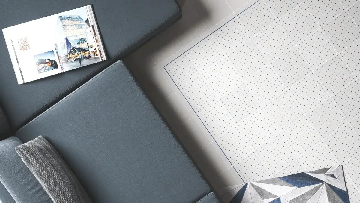Lounge made of white cement tiles with a simple design