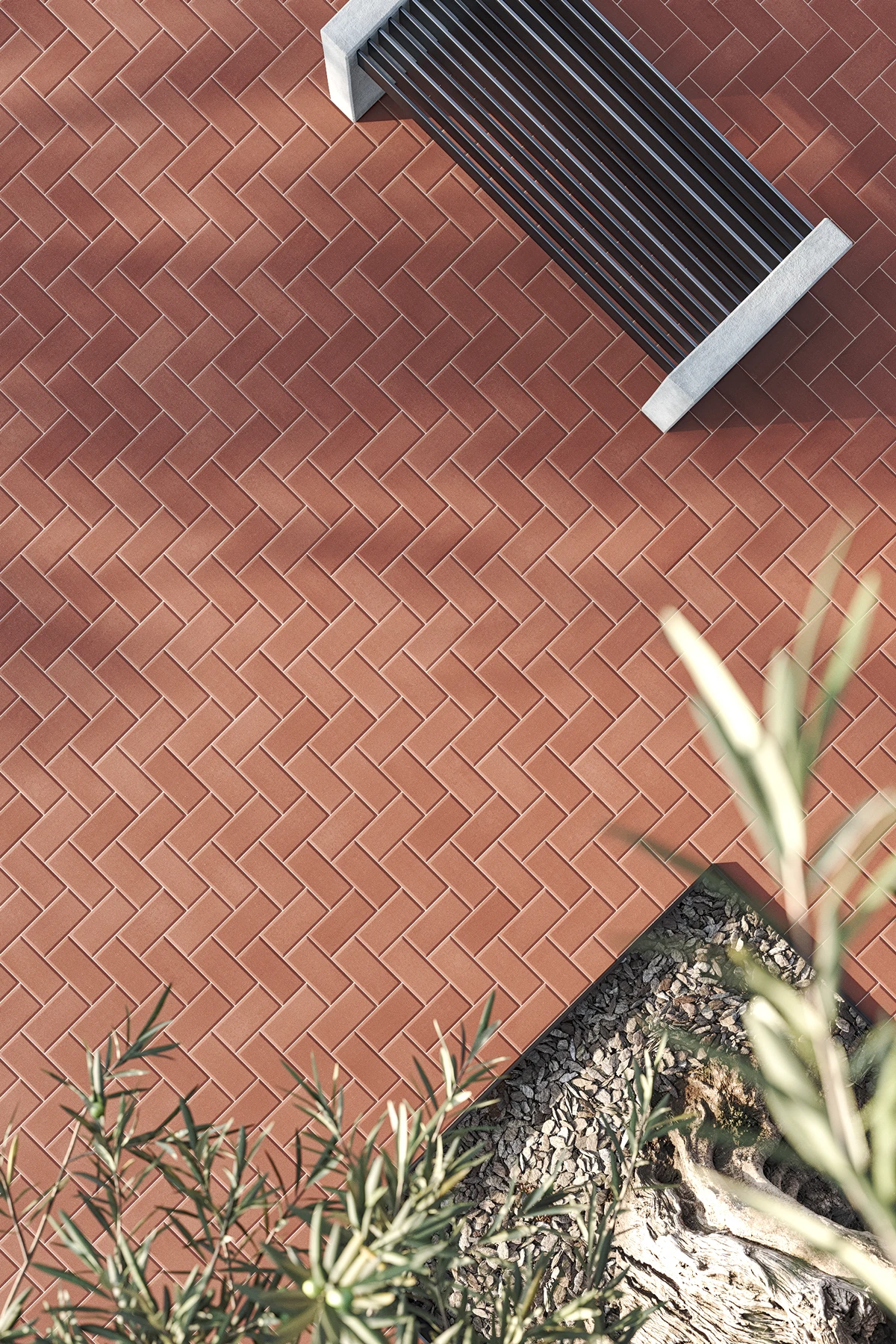 Garden patio made with 10x20 cm paving stones of low thickness