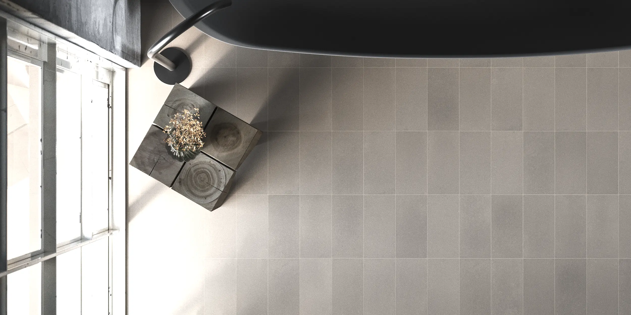 RAW concrete bathroom tiles Sand beige exposed concrete tiles in a contemporary bathroom with RAW interior design