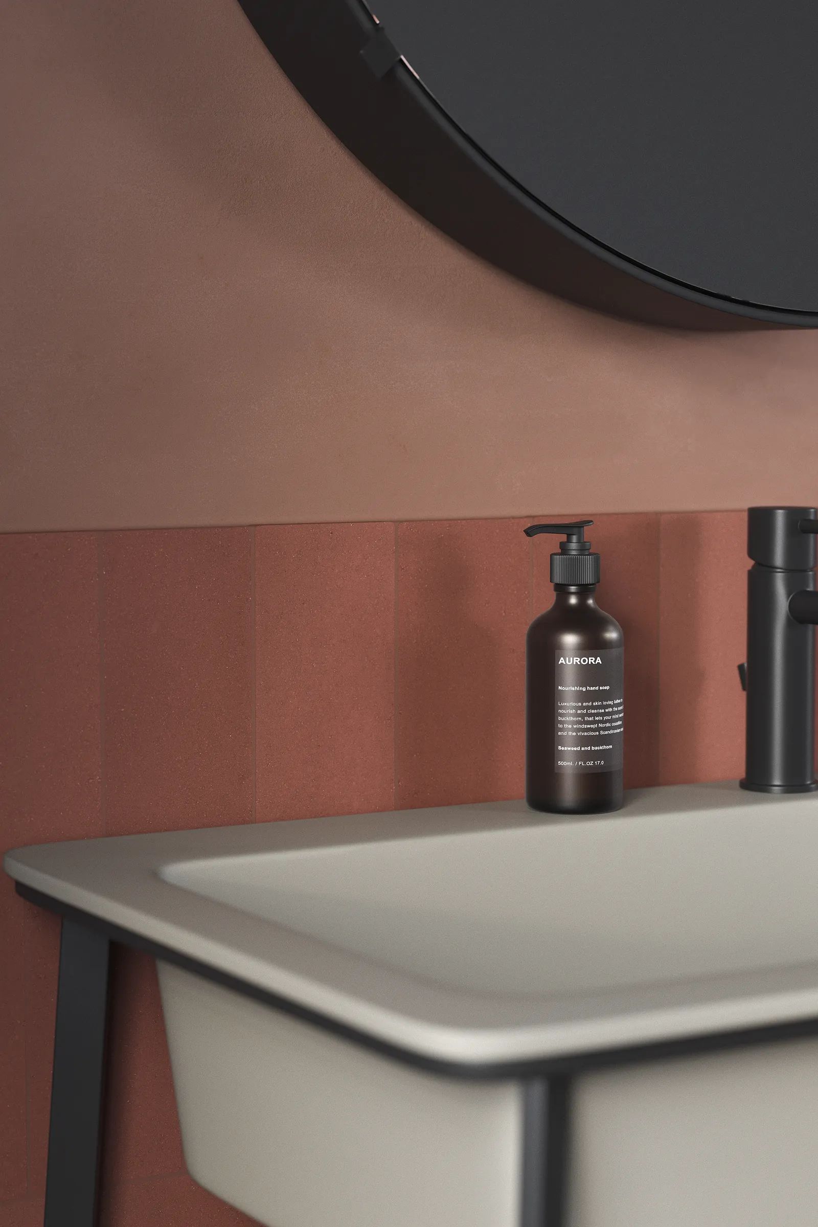 Mid-height wall with exposed edges Detail of mid-height wall cladding with exposed edges in red terracotta single-layer concrete