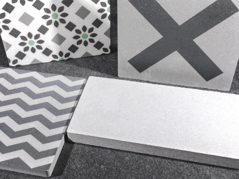 Bathroom, kitchen and living room tiles in white and grey colours